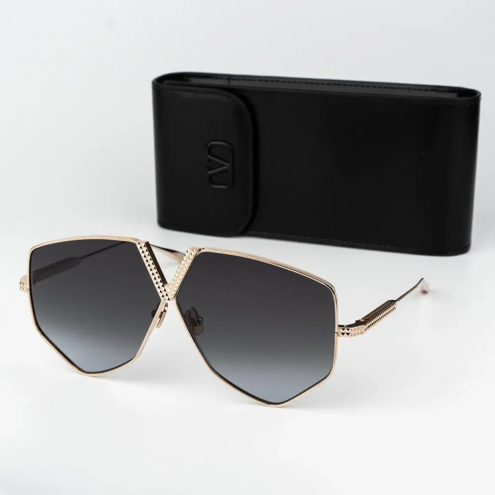 Valentino Men Sunglasses Titanium Gold Grey Oversized Aviator V - HEXAGON